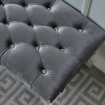 Decor Tufted Fabric Upholstered Bench Nailhead Trim , Gray