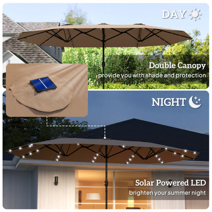 Double-Sided Parasol,Parasol Double-Sided Sun Umbrella with Base,Patio Parasol with LED Solar Lights