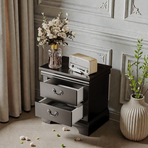 Black Classic 2-Drawer Wooden Nightstand