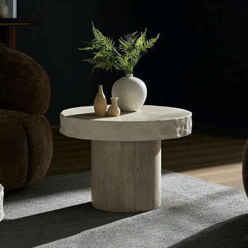 23.82inch  Beige Faux Mars Texture Fiberglass Coffee Table, No Assembly