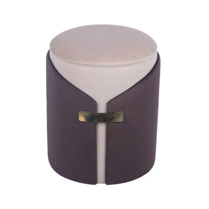 Brown Two-Toned Storage Ottoman with Gold Accents, Multiuse Vanity Stool 14.5 inchx14.5 inchx17.5 inchH, 265 LBS
