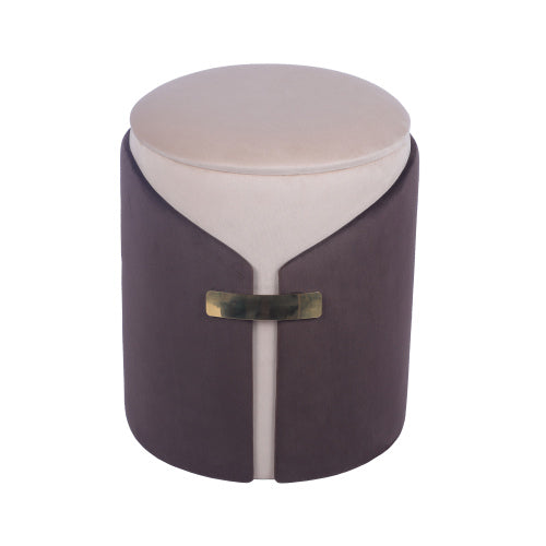 Brown Two-Toned Storage Ottoman with Gold Accents, Multiuse Vanity Stool 14.5 inchx14.5 inchx17.5 inchH, 265 LBS