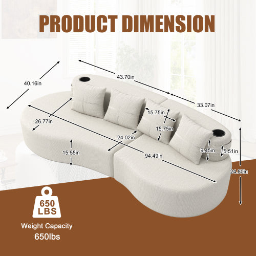 Half-Moon Curved Compressed Modular 3-Seater Sofa for Living-Room & Apartment