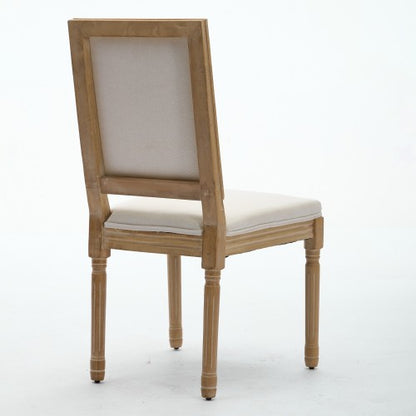 Set of 2 Beige French Louis Solid Wood Dining Chairs, Carved Frame Rattan Back 300 LBS Capacity