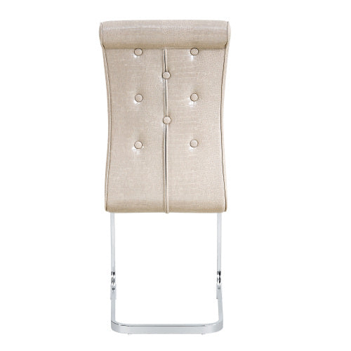 Set of 2 Retro Alligator Skin PVC Dining Chairs, Crystal Buckle Chairs with Electroplated Metal Bow Legs