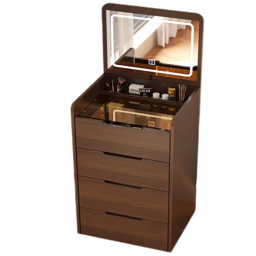 (60cm) 3 in 1 Vanity Desk with Plip Top Mirror, Small Make Up Vanity Set with Visible Glass Desktop, Compact Makeup Vanity with 3 Drawers, Dressing Table for Bedroom (Walnut Color)