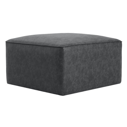 Black Square PU Leather Modular Ottoman, 29.5 inchW Sectional Footrest with Pocket Coil Spring Support