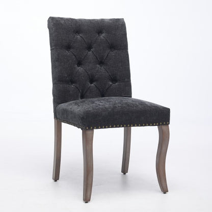 Upholstered Chenille Dining Chair Set of 2, Tufted Accent Chair with Curved Solid Wood Legs, Black