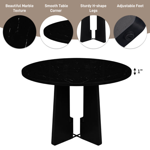 Round Dining Table for 4, 43-Inch Faux Marble Top, Mid-Century Modern Round Dining Table for Cafes, Restaurants, Bars, Home Offices and Conference Rooms (Black)