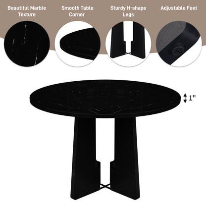 Round Dining Table for 4, 43-Inch Faux Marble Top, Mid-Century Modern Round Dining Table for Cafes, Restaurants, Bars, Home Offices and Conference Rooms (Black)