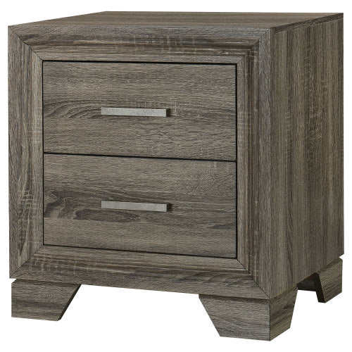 Brown Oak 2-Drawer Transitional Nightstand, Engineered Wood