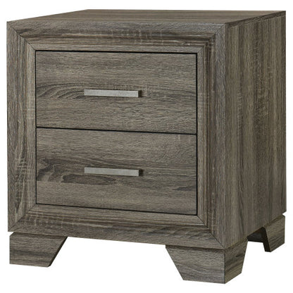 Brown Oak 2-Drawer Transitional Nightstand, Engineered Wood