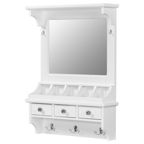 Floating Makeup Vanity with Big Mirror, Wall-Mounted Storage Vanity with Drawers, Pockets & Hooks, Space-Saving Decorative Home Organizer for Small Space, White