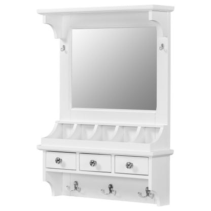 Floating Makeup Vanity with Big Mirror, Wall-Mounted Storage Vanity with Drawers, Pockets & Hooks, Space-Saving Decorative Home Organizer for Small Space, White