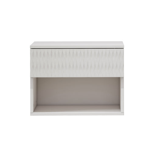 set of 2 nightstand with Stylish Wall-Mounted Cabinet - Dustproof Drawer + Open Area, 3-Stage Rails, Carved Design, Anti-Wobble, DIY-Matchable, Multi-Scene