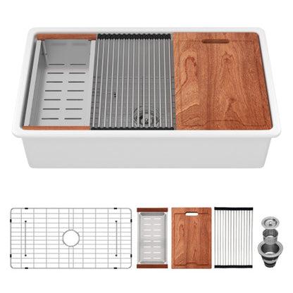 Undermount White Kitchen Sink Workstation - 33x19x10 inch White Porcelain Ceramic Single Bowl Dual Mount Kitchen Sink