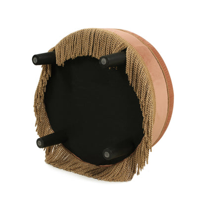 24 Inch Round Ottoman Velvet Accent Ottoman with Gold Trim and Buttoned Seat