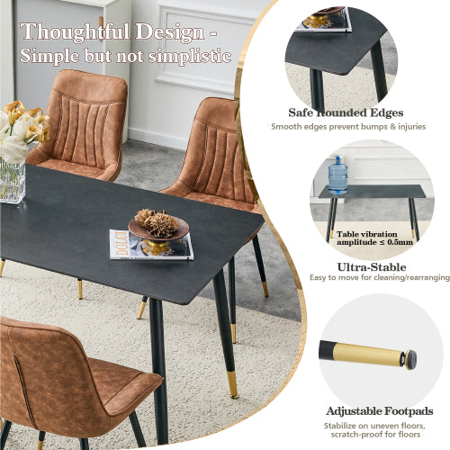 Sintered Stone Dining Table with Metal Base, Vic Dark