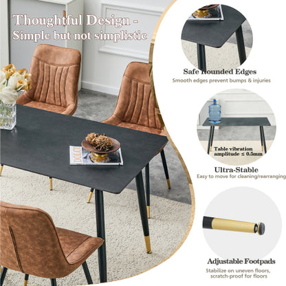 Sintered Stone Dining Table with Metal Base, Vic Dark