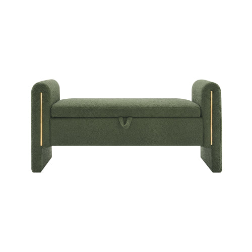 Modern Teddy Bed End Bench with Arms and Storage,Upholstered Large Foot Rest Stool, Comfy Window Vanity Bench for Living Room,Bedroom,Dorm,Coffee Table,Teddy Olive Green
