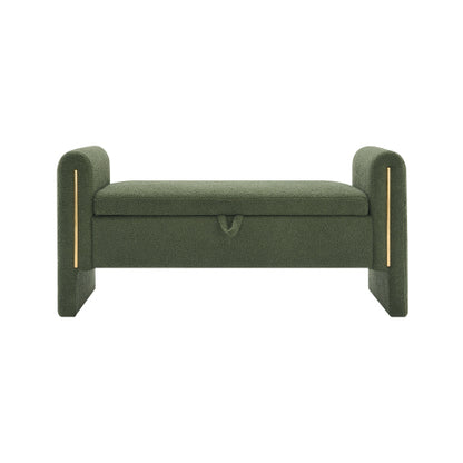 Modern Teddy Bed End Bench with Arms and Storage,Upholstered Large Foot Rest Stool, Comfy Window Vanity Bench for Living Room,Bedroom,Dorm,Coffee Table,Teddy Olive Green