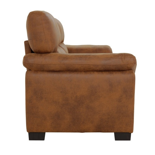 81 inch  Light-Brown 3-Seater Retro Foil-Fabric Sofa,Padded Armrests,Black Triangle Legs