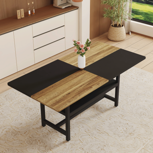 Two-Tone Spliced Dining Table with Storage Shelf