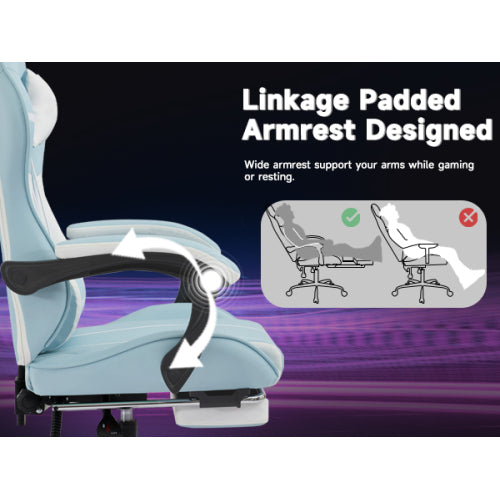 Gaming chair, Computer Chair Ergonomic Chair with Footrest Office Chair Ergonomic Computer Chair with Lumbar Backrest Bluewhite