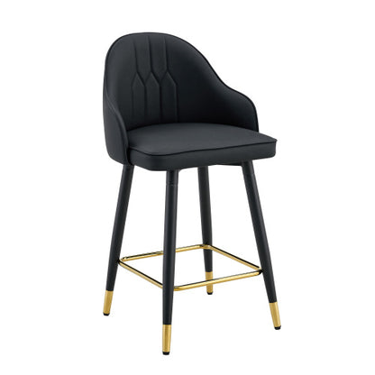Set of 2 Black PU Leather Bar Stools: 37.7inch High, 25inch Seat Height, Gold Accent Footrest, Ideal for Kitchen Island, Home Bar & Dining Area, Available in Light Gray, White & Dark Gray Splicing Colors.