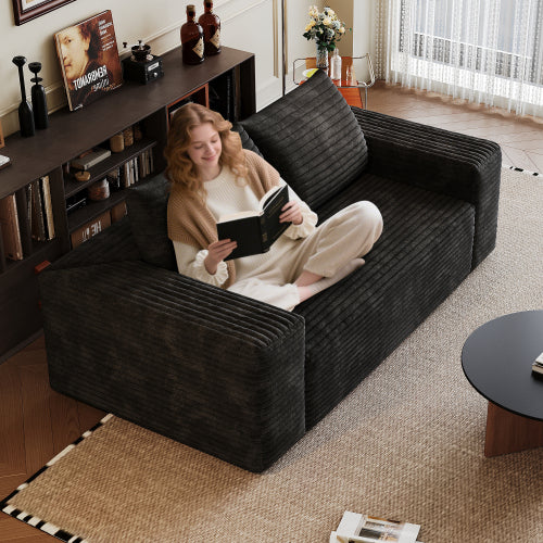 63 inch  Black Corduroy Loveseat 2-Seater Deep-Seat Sofa, No Assembly