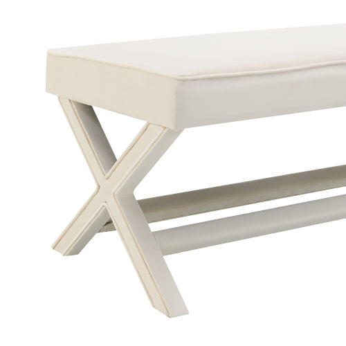 Comfort Double Bench Upholstered in Velvet Fabric,Stool with Stylish X-Crossed Legs,Comfort Cushion with piping,Velvet Beige