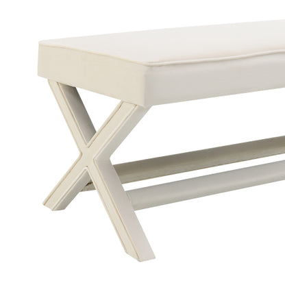 Comfort Double Bench Upholstered in Velvet Fabric,Stool with Stylish X-Crossed Legs,Comfort Cushion with piping,Velvet Beige