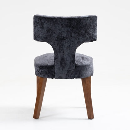 Set of 2 Gray Chenille Mid Century Dining Chairs, Upholstered Kitchen Chairs