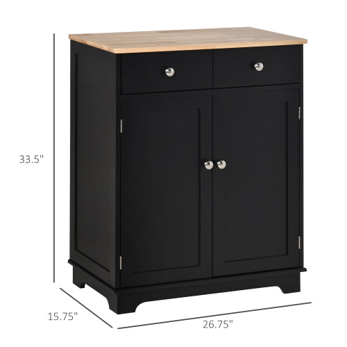 Sideboard with Solid Wood Countertop, Modern Kitchen Storage Cabinet, Coffee Bar Cabinet with 2 Drawers, Doors and Adjustable Shelf, Black
