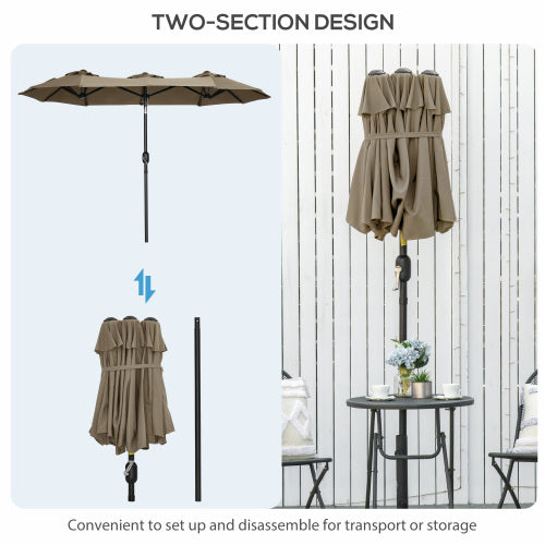 Outsunny Double-sided Patio Umbrella 9.5' Large Outdoor Market Umbrella with Push Button Tilt and Crank, 3 Air Vents and 12 Ribs, for Garden, Deck, Pool, Gray