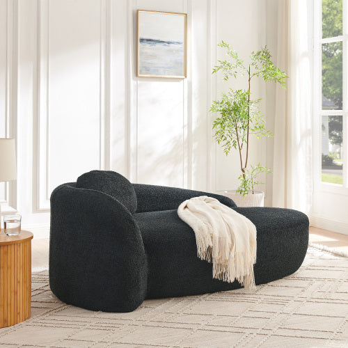 Black Modern Oval Bouclé Lazy Lounge Chair,Integrated Backrest & Side Armrest