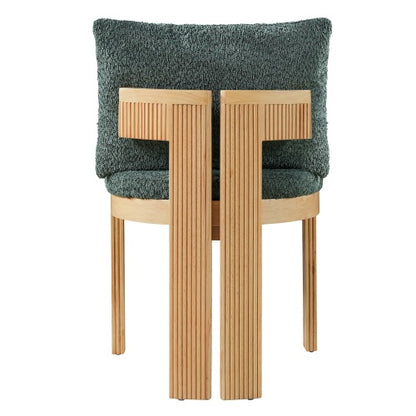 Set of 2 Green Boucle Fabric Dining Chairs, Rubber Wood Frame 250lbs Weight Capacity