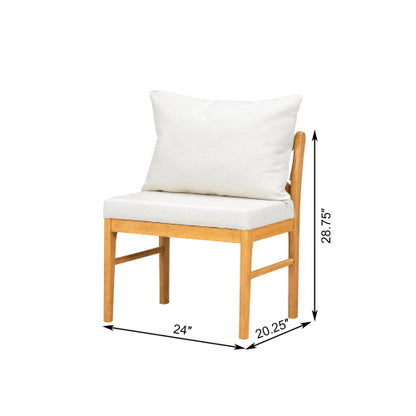 Rattan Back Rubberwood Dining Chairs with Fabric Seats, Set of 2, Natural/White