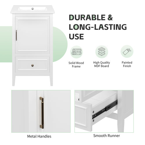 20" Bathroom Vanity with Sink, Bathroom Cabinet with A Door, Door Shelf Storage and Adiustable Foot Pads, A Drawer, White
