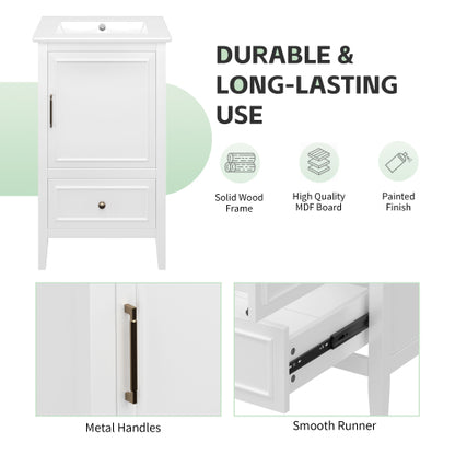 20" Bathroom Vanity with Sink, Bathroom Cabinet with A Door, Door Shelf Storage and Adiustable Foot Pads, A Drawer, White