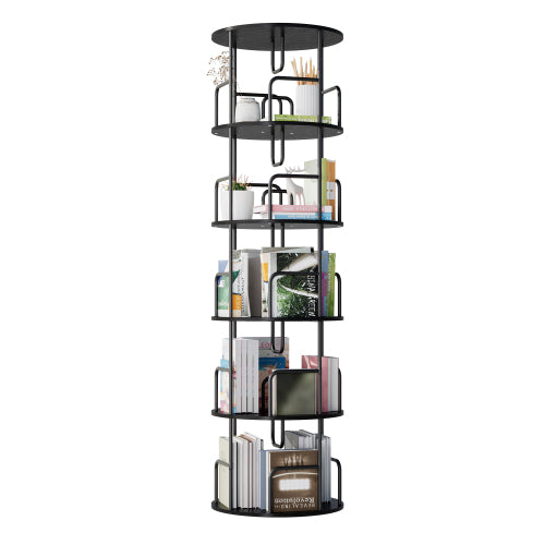 Black 5-Tier 360¡ã Rotating Bookshelf Tower Stable Metal Frame Vertical Round Home Bedroom Storage Rack