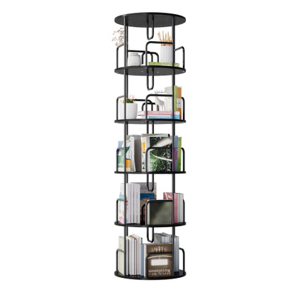 Black 5-Tier 360¡ã Rotating Bookshelf Tower Stable Metal Frame Vertical Round Home Bedroom Storage Rack