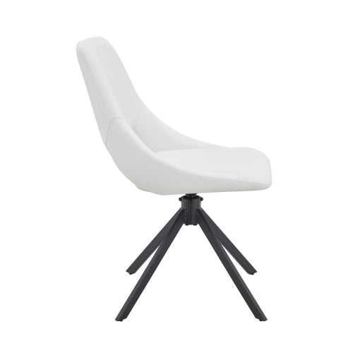 White PU Swivel Dining Chairs Set of 2, High Back Metal Dining Chairs with Gold Mesh Texture