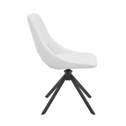 White PU Swivel Dining Chairs Set of 2, High Back Metal Dining Chairs with Gold Mesh Texture