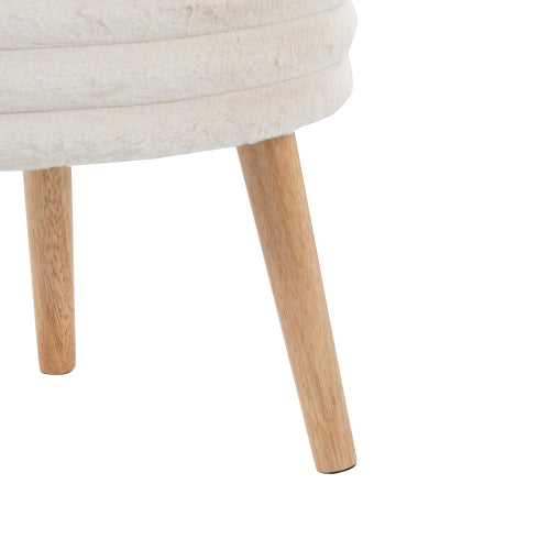 Set of 2 Storage Ottoman Faux Fur Accent Stools with Natural Wood Finish