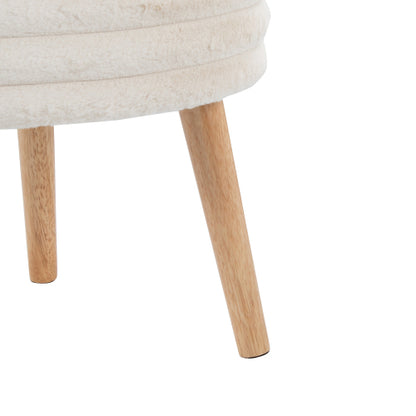 Set of 2 Storage Ottoman Faux Fur Accent Stools with Natural Wood Finish