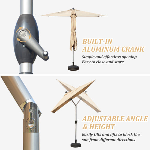 Rectangle Patio Umbrella with Crank Lift and Tilt Function, Beige (Base not included)