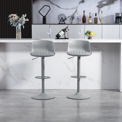 Bar Stools Set of 2  Modern PU Leather Counter Height Barstools with Back, Height Adjustable Swivel Kitchen Island Chairs, Armless, Large Base-Gray