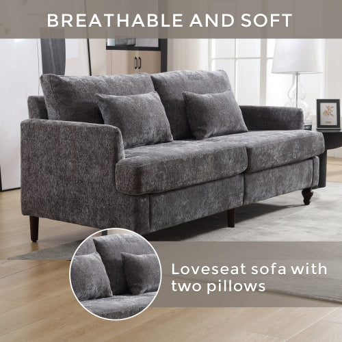 Mid-Century Modern Gray Chenille 2-Seat Loveseat, Wood Legs