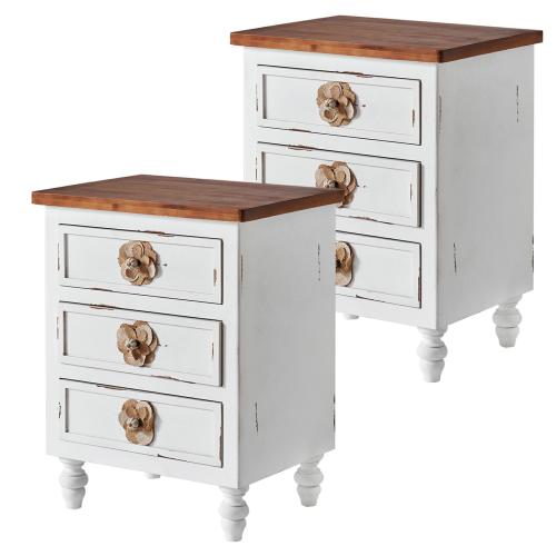 Distressed White 3-Drawer Farmhouse Nightstand